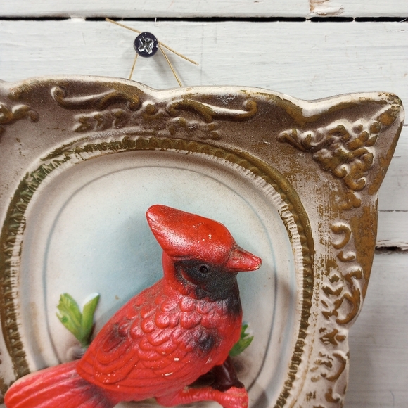 Vintage Porcelain Ceramic Cardinal Red Bird 3D Wall Hanging, Made in Japan MCM - Picture 7 of 12